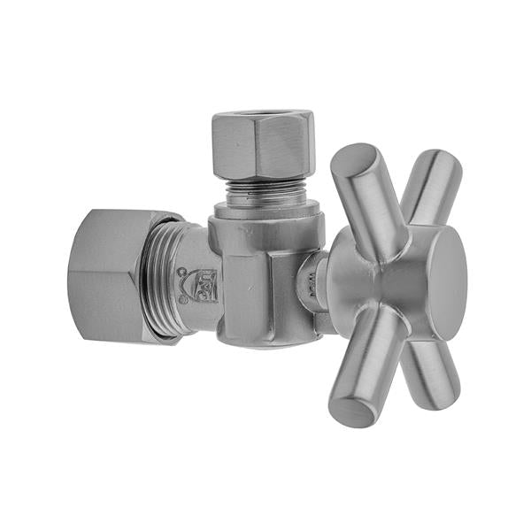 Jaclo - Quarter Turn Angle Pattern 5/8 Inch O.D. Compression (FITS 1/2 Inch Copper) x 3/8 Inch O.D. Supply Valve with Contempo Cross Handle