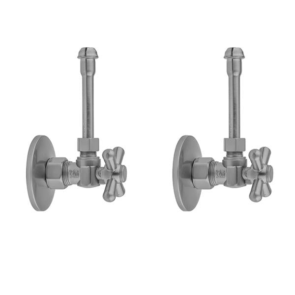 Jaclo - Quarter Turn Angle Pattern 5/8 Inch O.D. Compression (Fits 1/2 Inch Copper) x 3/8 Inch O.D. Faucet Supply Kit with Standard Cross Handle, 20 Inch Supply Tubes, Escutcheons
