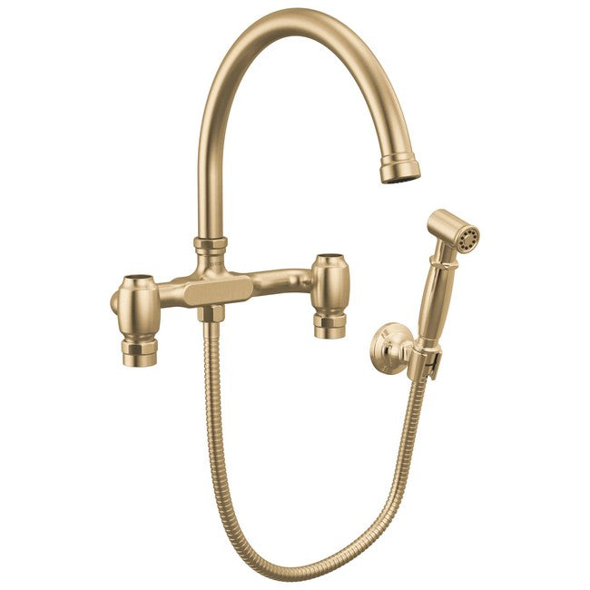 Brizo - Faircroft Wall Mount Bridge Faucet with Arc Spout and Side Sprayer - Less Handles