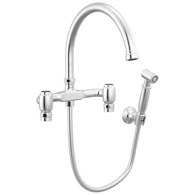 Brizo - Faircroft Wall Mount Bridge Faucet with Arc Spout and Side Sprayer - Less Handles