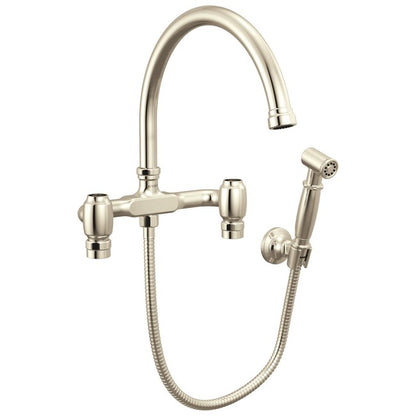 Brizo - Faircroft Wall Mount Bridge Faucet with Arc Spout and Side Sprayer - Less Handles