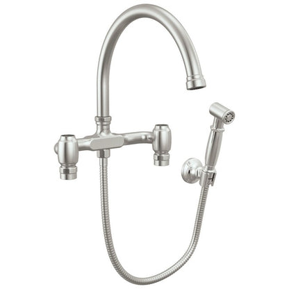 Brizo - Faircroft Wall Mount Bridge Faucet with Arc Spout and Side Sprayer - Less Handles