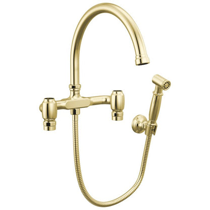 Brizo - Faircroft Wall Mount Bridge Faucet with Arc Spout and Side Sprayer - Less Handles