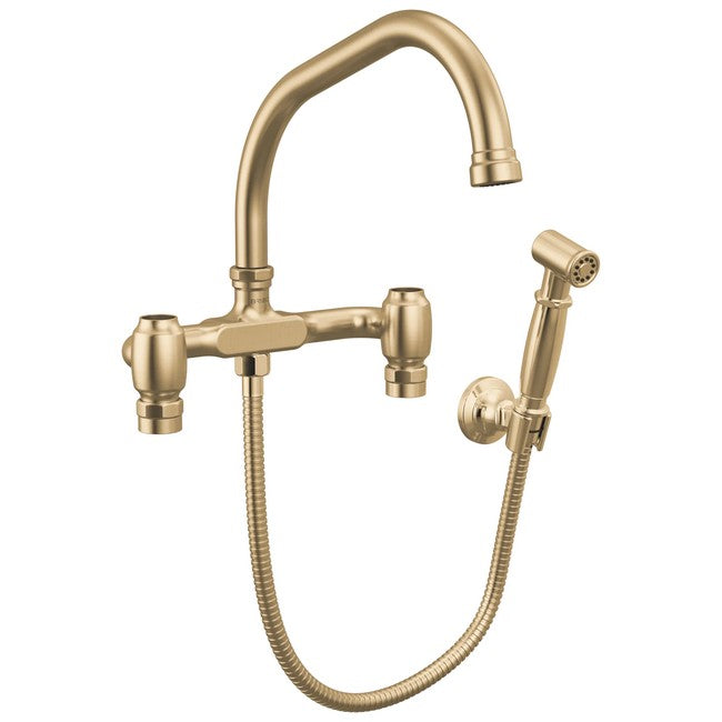 Brizo - Faircroft Wall Mount Bridge Faucet with Angled Spout and Side Sprayer - Less Handles