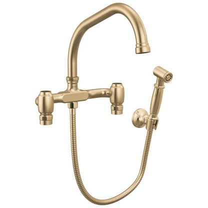 Brizo - Faircroft Wall Mount Bridge Faucet with Angled Spout and Side Sprayer - Less Handles