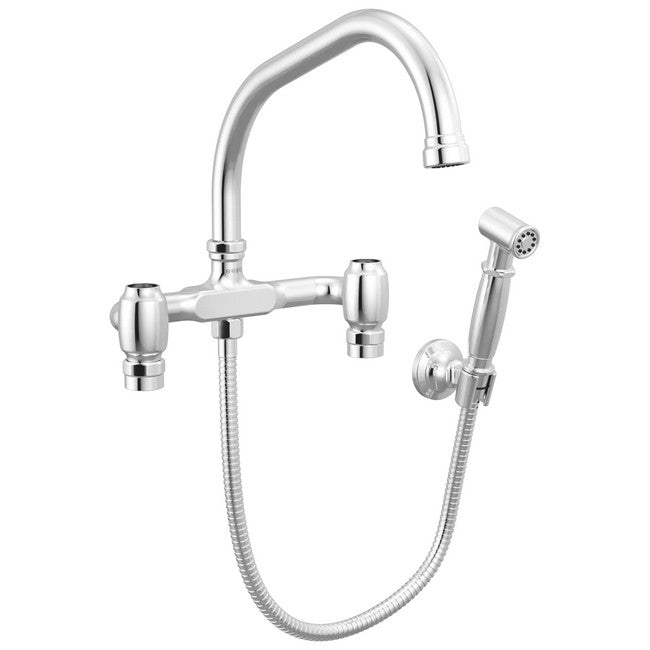Brizo - Faircroft Wall Mount Bridge Faucet with Angled Spout and Side Sprayer - Less Handles