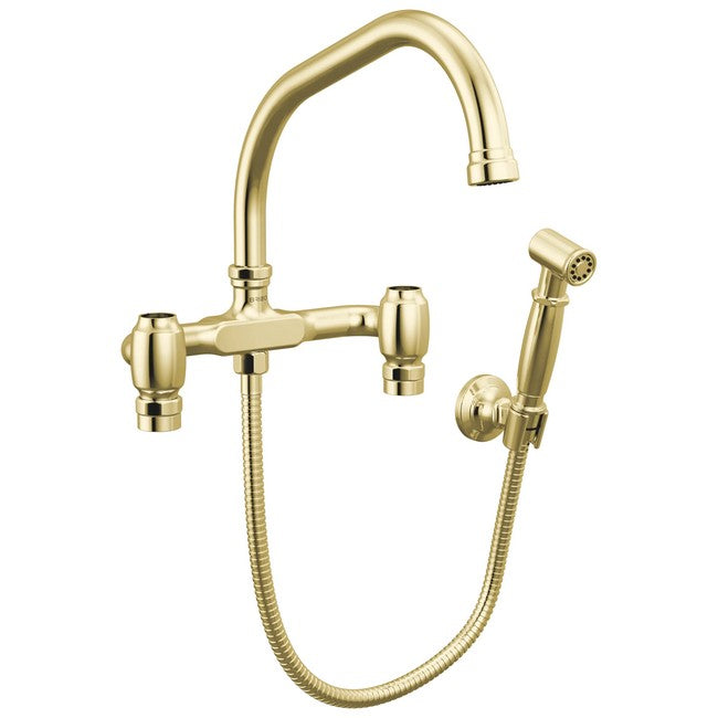 Brizo - Faircroft Wall Mount Bridge Faucet with Angled Spout and Side Sprayer - Less Handles