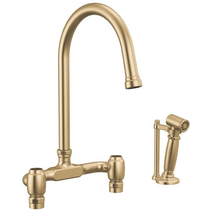 Brizo - Faircroft Deck Mount Bridge Faucet with Arc Spout and Side Sprayer - Less Handles