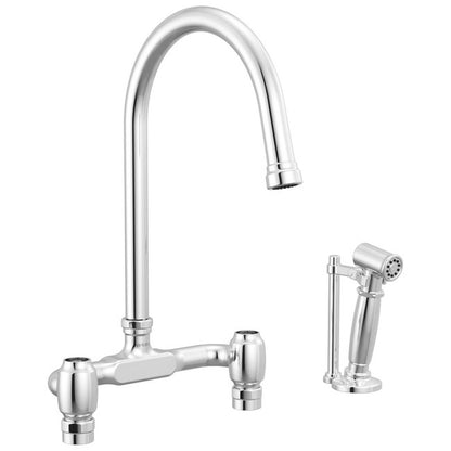 Brizo - Faircroft Deck Mount Bridge Faucet with Arc Spout and Side Sprayer - Less Handles