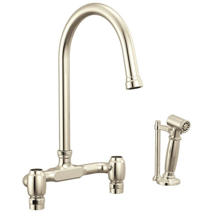 Brizo - Faircroft Deck Mount Bridge Faucet with Arc Spout and Side Sprayer - Less Handles