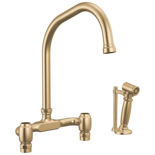 Brizo - Faircroft Deck Mount Bridge Faucet with Angled Spout and Side Sprayer - Less Handles