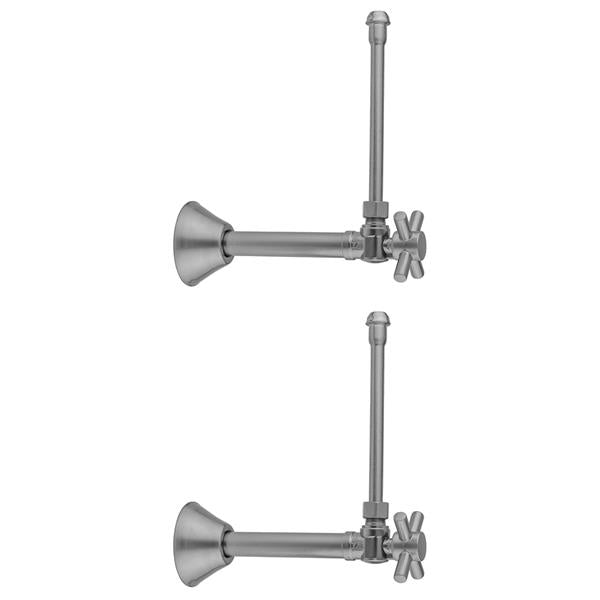 Jaclo - Quarter Turn Angle Pattern 1/2 Inch Copper (Sweat Fit) x 3/8 Inch O.D. Faucet Supply Kit with Contempo Cross Handle, 20 Inch Supply Tubes & Bell Escutcheons
