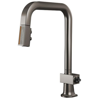 Brizo - Frank Lloyd Wright Pull-Down Kitchen Faucet with Square Spout and Wood/Concrete Wand - Less Handle