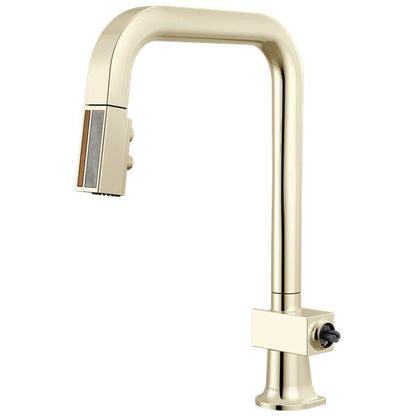 Brizo - Frank Lloyd Wright Pull-Down Kitchen Faucet with Square Spout and Wood/Concrete Wand - Less Handle