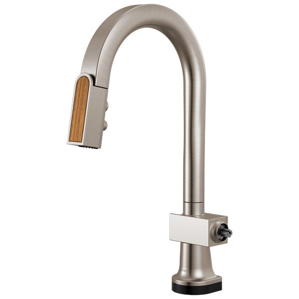 Brizo - Frank Lloyd Wright SmartTouch Pull-Down Prep Faucet with Arc Spout and Wood Spout - Less Handle