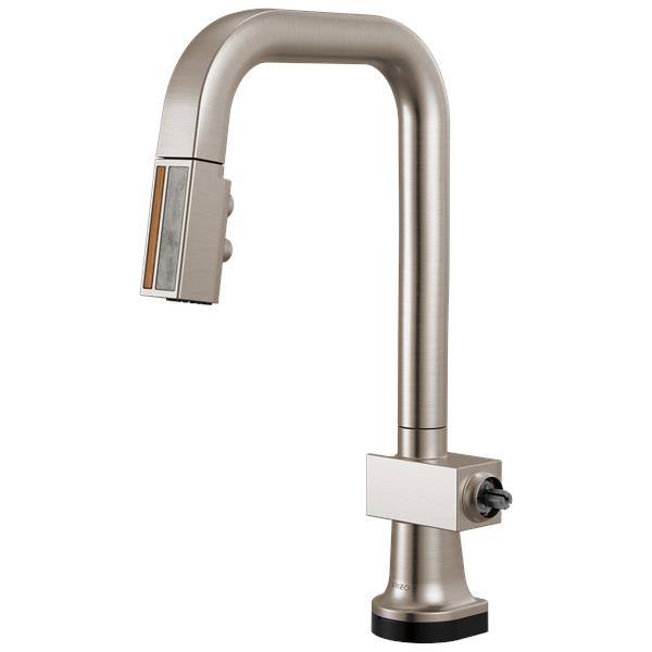 Brizo - Frank Lloyd Wright SmartTouch Pull-Down Prep Faucet with Square Spout and Wood/Concrete Wand - Less Handle