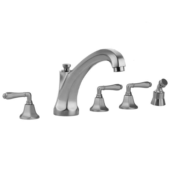 Jaclo - Astor Roman Tub Set with High Spout and Smooth Lever Handles and Angled Handshower Mount