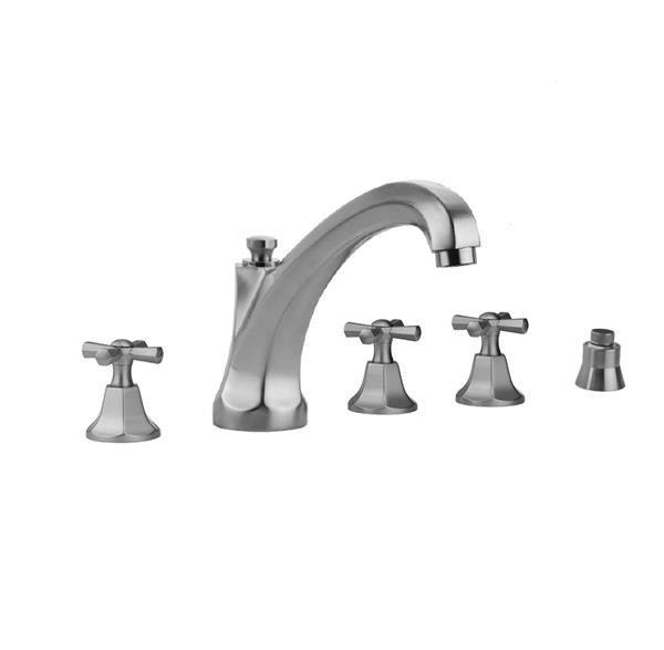 Jaclo - Astor Roman Tub Set with High Spout and Hex Cross Handles and Straight Handshower Mount