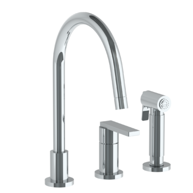 Watermark -Rainey Deck Mounted 3 Hole Gooseneck Kitchen Set -  Includes Side Spray