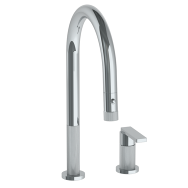Watermark -Rainey Deck Mounted 2 Hole Gooseneck Kitchen Faucet with Pull Down Spray