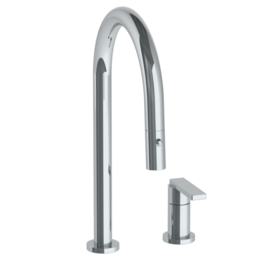 Watermark -Rainey Deck Mounted 2 Hole Gooseneck Kitchen Faucet with Pull Down Spray