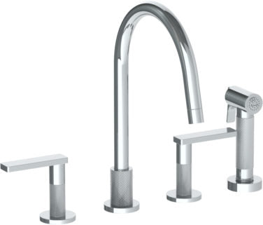 Watermark - Rainey Deck Mounted 4 Hole Gooseneck Kitchen Set - Includes Side Spray