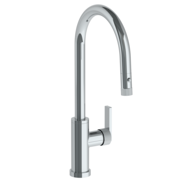 Watermark -Rainey Deck Mounted 1 Hole Gooseneck Kitchen Faucet with Pull Down Spray - High Spout