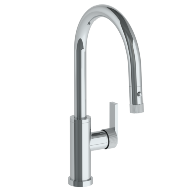 Watermark -Rainey Deck Mounted 1 Hole Gooseneck Kitchen Faucet with Pull Down Spray - Low Spout