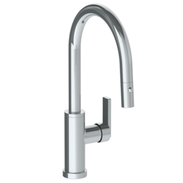 Watermark -Rainey Deck Mounted 1 Hole Gooseneck Kitchen Faucet with Pull Down Spray - Low Spout