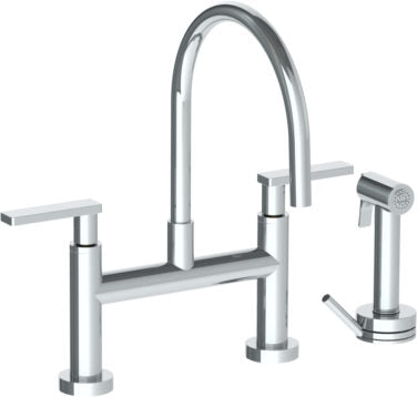 Watermark - Rainey Deck Mounted Bridge Gooseneck Kitchen Faucet with Independent Side Spray