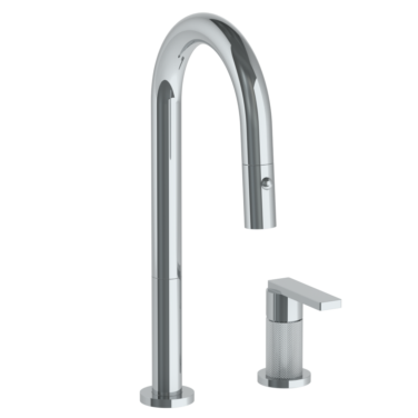 Watermark -Rainey Deck Mounted 2 Hole Gooseneck Prep Faucet with Pull Down Spray