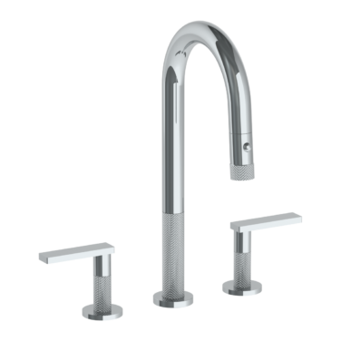 Watermark -Rainey Deck Mounted 3 Hole Gooseneck Prep Faucet with Pull Down Spray