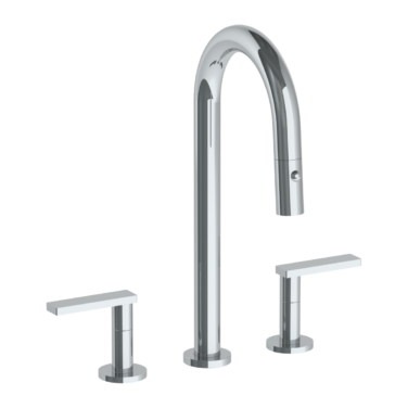 Watermark -Rainey Deck Mounted 3 Hole Gooseneck Prep Faucet with Pull Down Spray