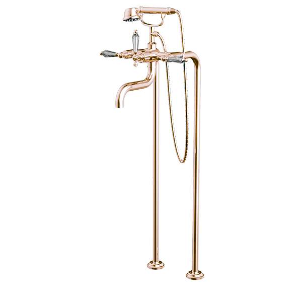 Santec - Klassica Crystal Floor Mount Tub Filler With Hand Shower