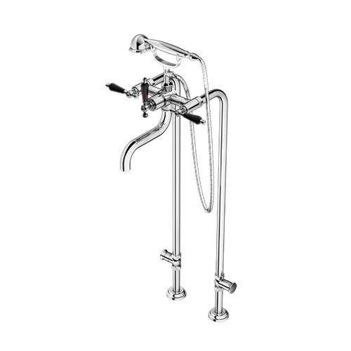 Santec - Klassica Crystal Floor Mount Tub Filler With Hand Shower And Shut-Off Valves (Pair)
