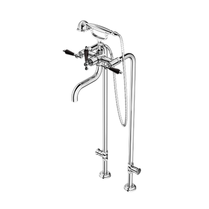 Santec - Klassica Crystal Floor Mount Tub Filler With Hand Shower And Shut-Off Valves (Pair)