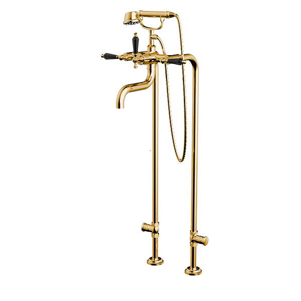 Santec - Klassica Crystal Floor Mount Tub Filler With Hand Shower And Shut-Off Valves (Pair)