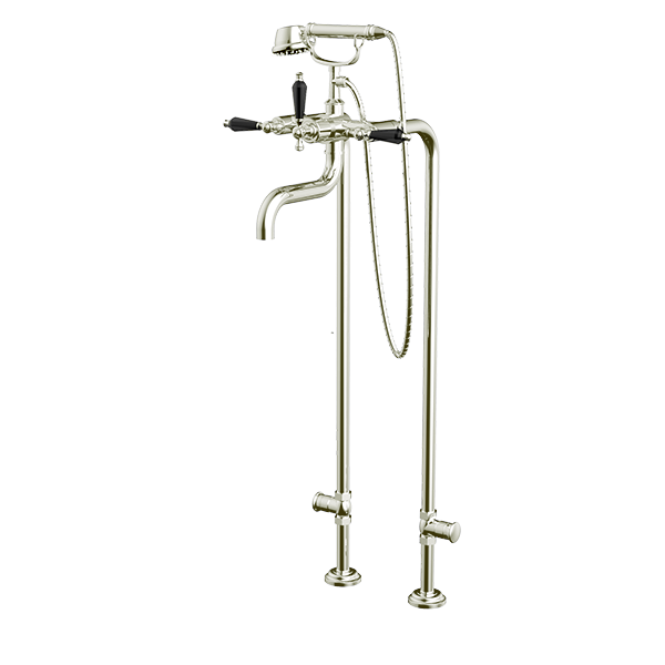 Santec - Klassica Crystal Floor Mount Tub Filler With Hand Shower And Shut-Off Valves (Pair)