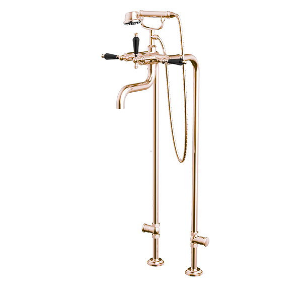 Santec - Klassica Crystal Floor Mount Tub Filler With Hand Shower And Shut-Off Valves (Pair)