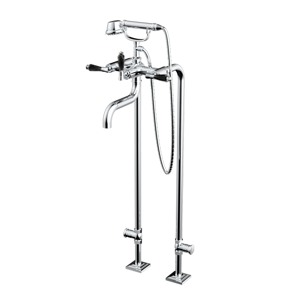 Santec - Edo Crystal Floor Mount Tub Filler With Hand Shower And Shut-Off Valves (Pair)