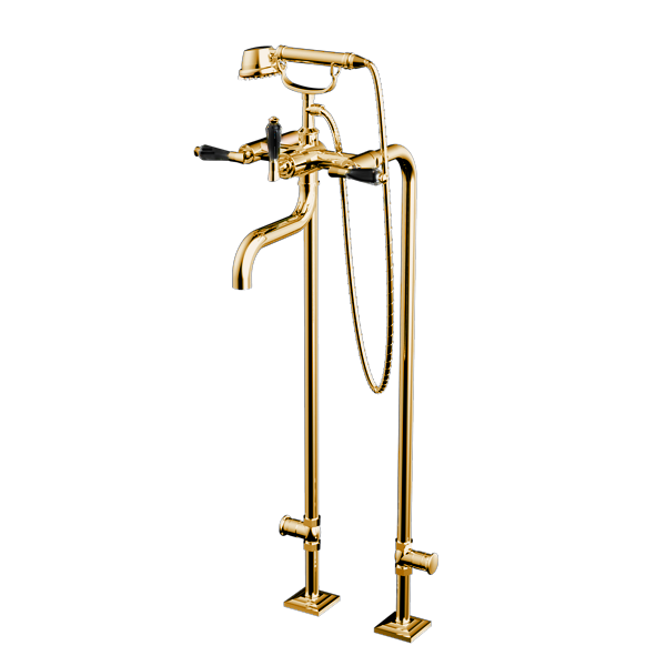 Santec - Edo Crystal Floor Mount Tub Filler With Hand Shower And Shut-Off Valves (Pair)