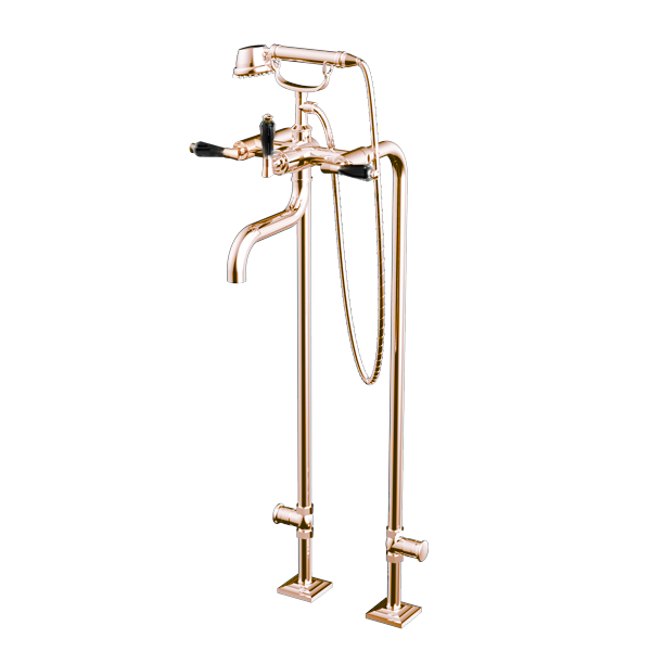 Santec - Edo Crystal Floor Mount Tub Filler With Hand Shower And Shut-Off Valves (Pair)