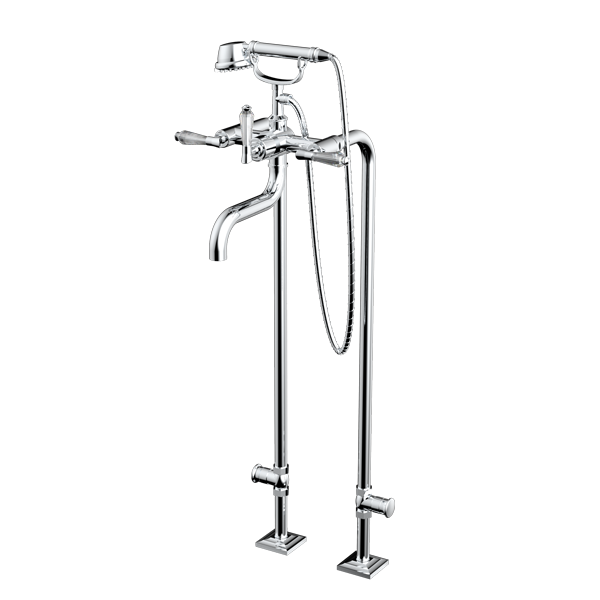 Santec - Edo Crystal Floor Mount Tub Filler With Hand Shower And Shut-Off Valves (Pair)