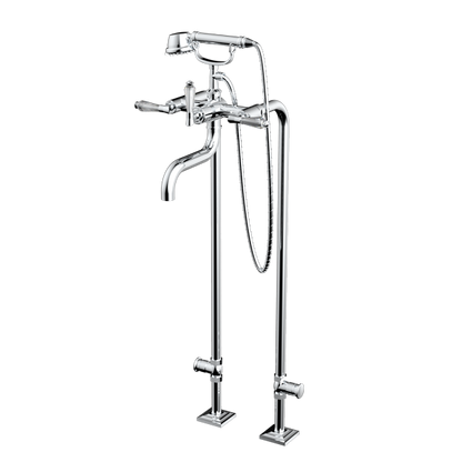 Santec - Edo Crystal Floor Mount Tub Filler With Hand Shower And Shut-Off Valves (Pair)