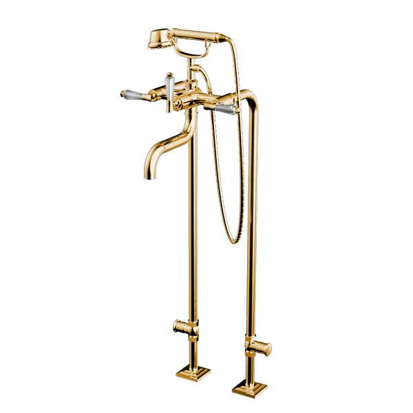 Santec - Edo Crystal Floor Mount Tub Filler With Hand Shower And Shut-Off Valves (Pair)