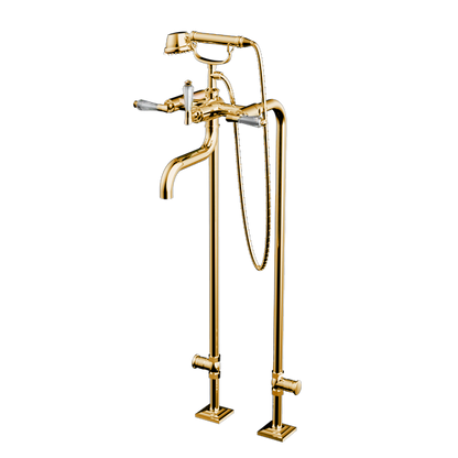 Santec - Edo Crystal Floor Mount Tub Filler With Hand Shower And Shut-Off Valves (Pair)