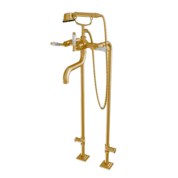Santec - Edo Crystal Floor Mount Tub Filler With Hand Shower And Shut-Off Valves (Pair)