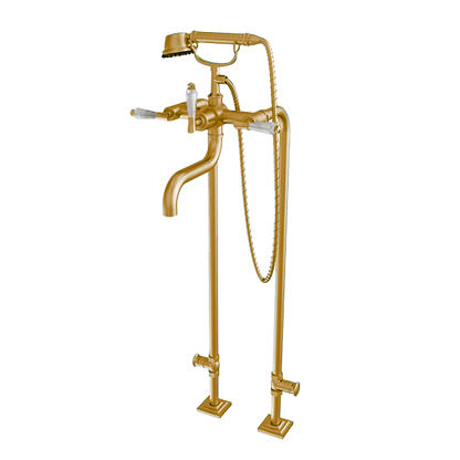 Santec - Edo Crystal Floor Mount Tub Filler With Hand Shower And Shut-Off Valves (Pair)
