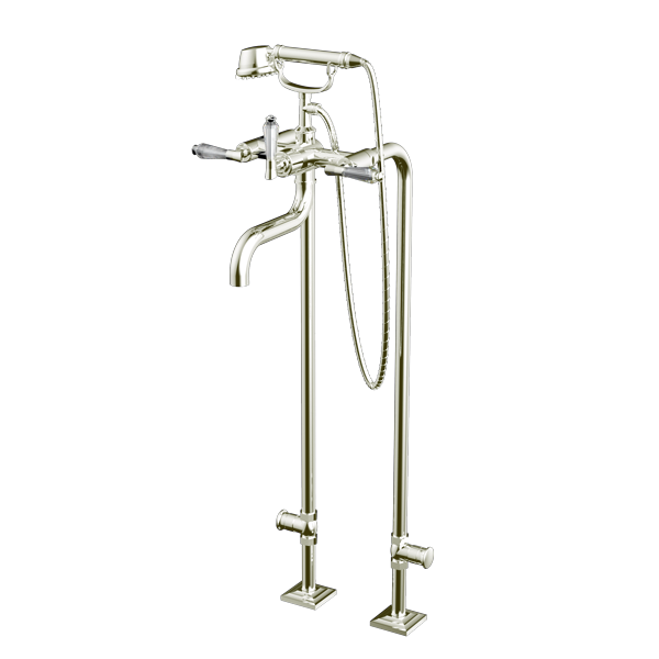 Santec - Edo Crystal Floor Mount Tub Filler With Hand Shower And Shut-Off Valves (Pair)
