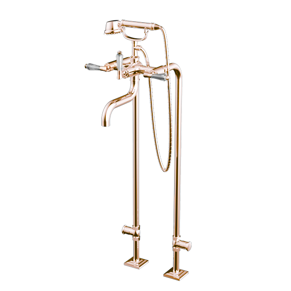 Santec - Edo Crystal Floor Mount Tub Filler With Hand Shower And Shut-Off Valves (Pair)